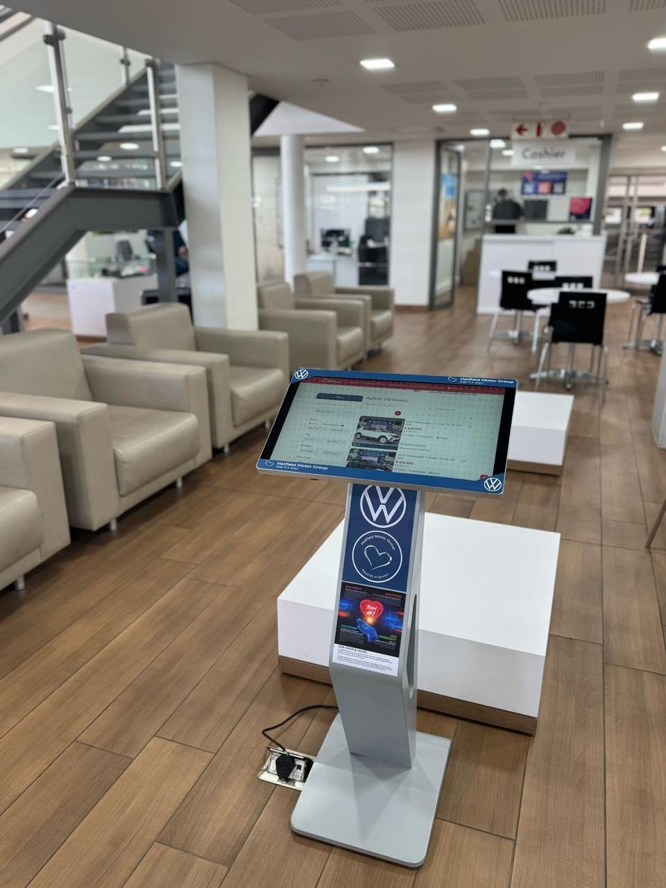 Interactive touch kiosk installed at a Hatfield Motor Group showroom
